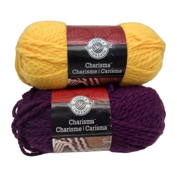 Mixed Lot of 2 Charisma by Loops & Threads Acrylic Yarn Dark Purple #3 Yellow #1 - Picture 1 of 11